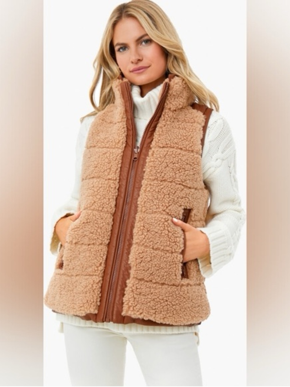 Tuckernuck Reversible Beckham Vest M Camel Faux Leather Sherpa Quiet Luxury Fall
